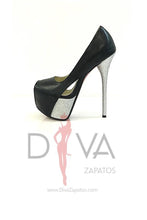 Load image into Gallery viewer, Tacones Geno Del Tu Negro/Plata