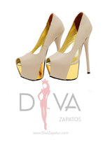 Load image into Gallery viewer, Tacones Geno Del Tu Nude/Dorado