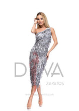 Load image into Gallery viewer, Vestido flecos plateados marca BBY R0106