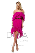 Load image into Gallery viewer, Vestido fucsia asimetrico marca BBY R0131